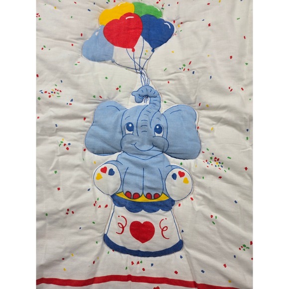 Vintage Red Calliope Little Bedding Elephant Balloon Baby Quilt Crib Nursery USA